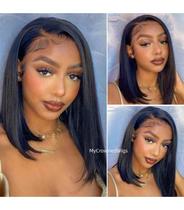 Side parting straight bob 13*6 lace front human hair wig 【LFW05】
