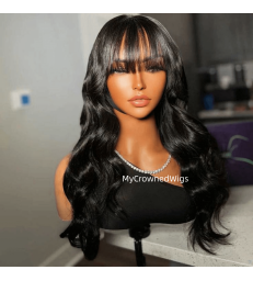 Brazilian virgin 5*5 HD lace closure loose wave bang wig [HCW114]