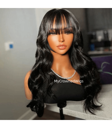 REAL INVISIBLE HD LACE 5*5 LACE CLOSURE WIG BANG STRAIGHT WITH WAND CURLS [HCW114]