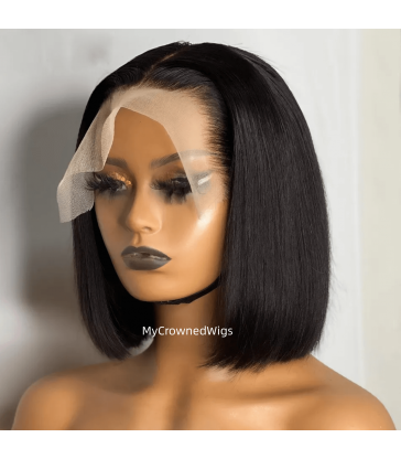 13x6 Virgin Human Hair blunt cut bob Lace Front Wigs pre plucked hairline [LF002]