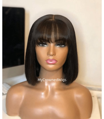 Malaysian virgin light yaki blunt cut bang bob style full lace wig