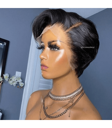 Brazilian virgin short pixie cut long parting lace frontal wigs --[LFW01]