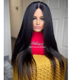 Brazilian virgin italian yaki silk top lace front wig -[MCW607]