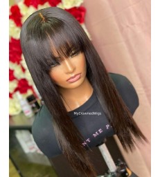 Brazilian virgin silk straight glueless full lace wig with bangs -[MCW008]