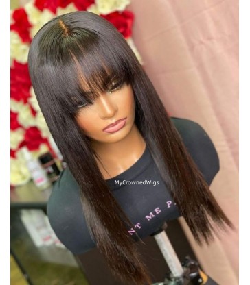 Brazilian virgin silk straight full lace wig with bangs -[MCW008]