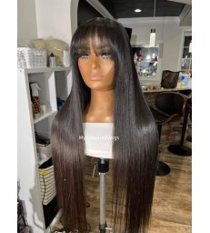 Brazilian virgin silk straight glueless 360 lace wig with bangs -[MCW398]