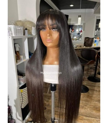 Brazilian virgin silk straight glueless 360 lace wig with bangs -[MCW398]