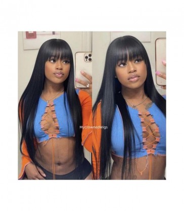 Brazilian virgin silk straight glueless 360 lace wig with bangs -[MCW398]