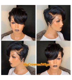Short Pixie Cut Straight Human Hair 13x6 Lace Front Wig -【LFW01】