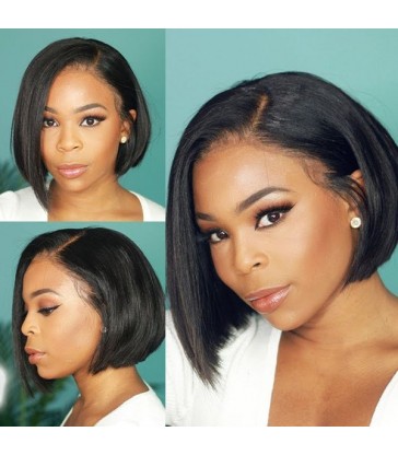 Stock brazilian virgin side parting straight bob style 13*6 lace frontal wig -【LFW02】