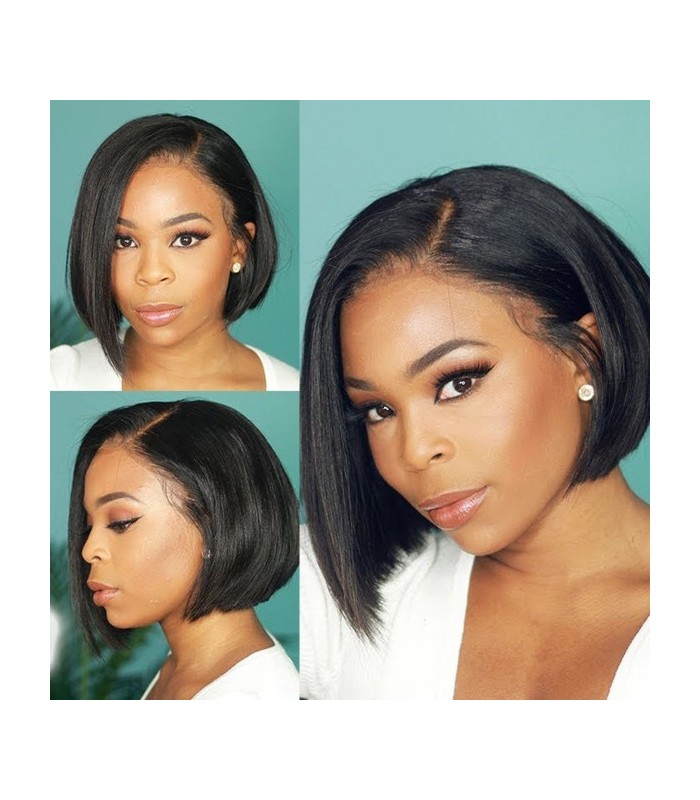 Stock brazilian virgin side parting straight bob style 13*6 lace frontal wig -【LFW02】