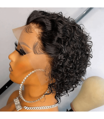 180% density 6 inch Short curly human hair 13*4 lace front wig