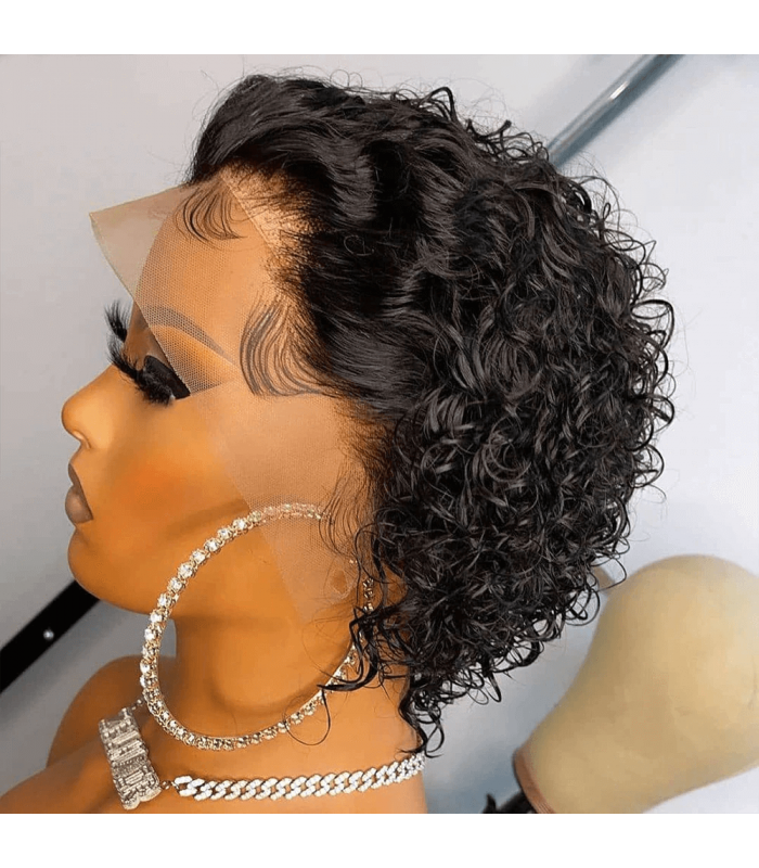 180% density 6 inch Short curly human hair 13*4 lace front wig
