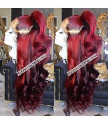 Pre Plucked Magenta Color Loose Wave 360 Lace Wig【LW001】