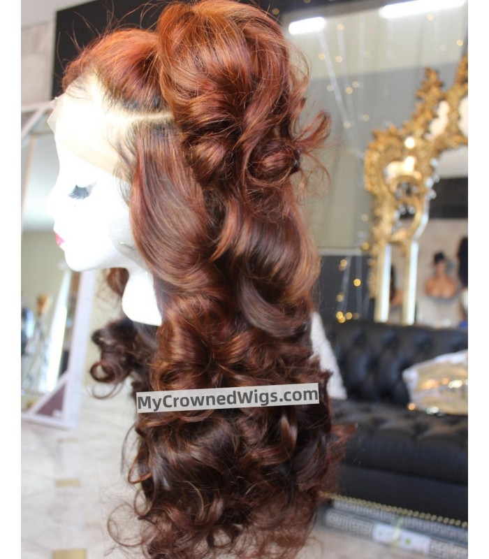 Pre Plucked Copper Color Spiral Wave 360 Lace Wig--【LW003】
