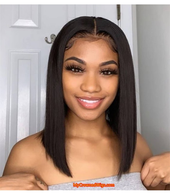 13x6 Virgin Human Hair blunt cut bob Lace Front Wig [LF002]