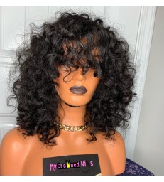 Virgin Human Hair Natural Curly With Bangs 360 Wig--【MCW999】