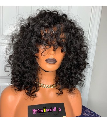 Brazilian virgin human hair Natural curly 360 wigs with bangs--[MCW999]