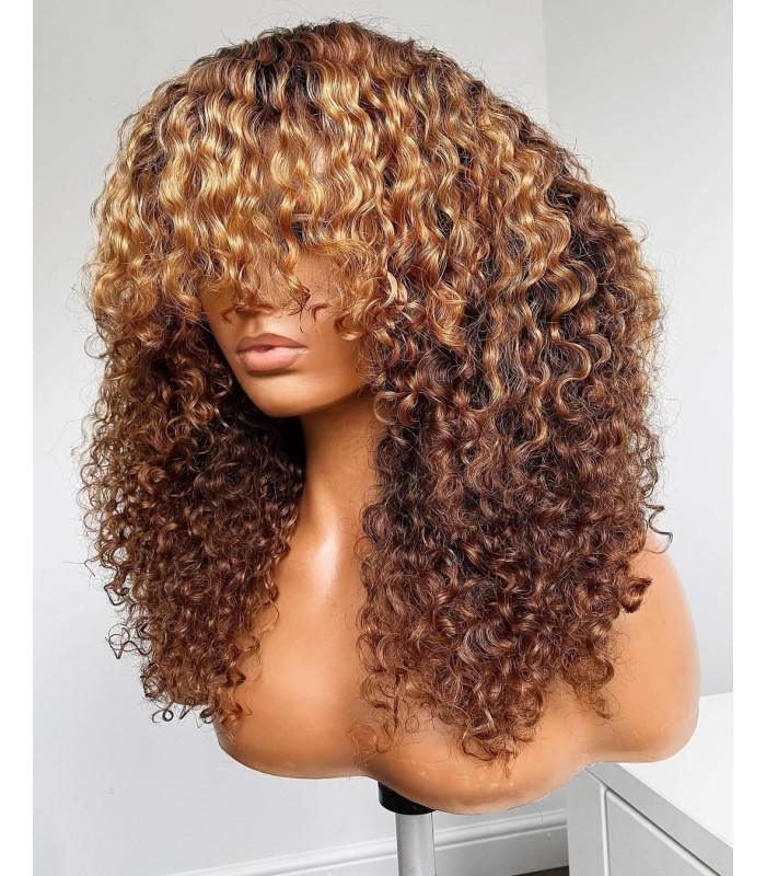 Ombre Color Curly Hair With Bangs 360 Lace Wig【mc001】