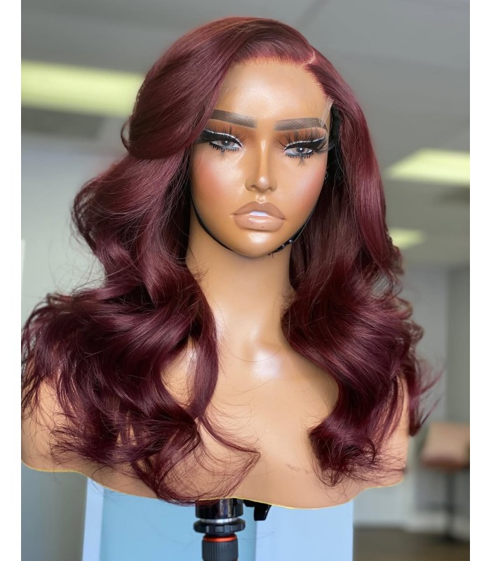 Burgundy Color Body Wave 5x5 HD Lace Closure Human Hair Wig -【HCW119】