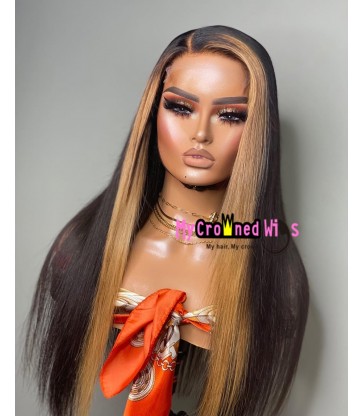 Virgin Hair Highlight Silk Straight 5x5 HD Lace Closure Wig -【HCW124】