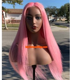Brazilian virgin pink color silk straight bleached knots lace front wig-[MCW101]