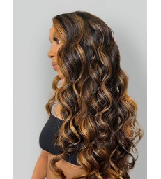 Brazilian Virgin Brown Highlights Wave 13x6 Lace Front Wig -【MCW210】