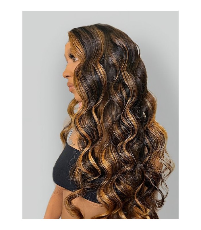 Brazilian Virgin Brown Highlights Wave 13x6 Lace Front Wig--MCW210