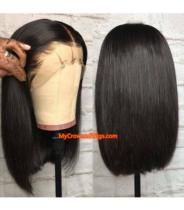 13x6 Virgin Human Hair blunt cut bob Lace Front Wigs pre plucked hairline [LF002]