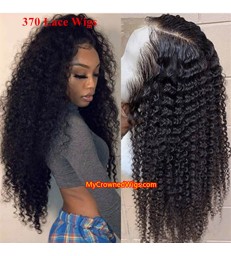 Kinky curly 370 lace front human hair wig pre plucked with baby hair long deep parting【MCW375】