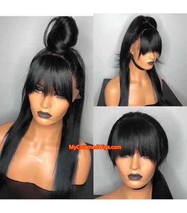 Brazilian virgin silk straight full lace wig with bangs -[MCW008]