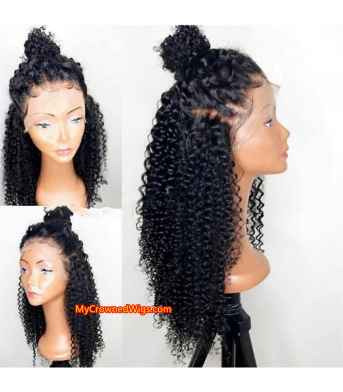 Brazilian virgin Spanish curl 360 wigs with pre plucked hairline--[MCW365]