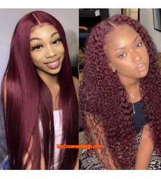 99J Burgundy Color Silk Straight Human Hair 360 Wig--【MCW103】