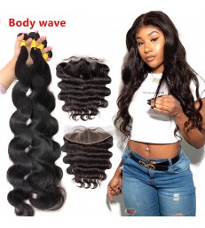 silk straight human hair 3 wefts with a lace frontal [MCW936]