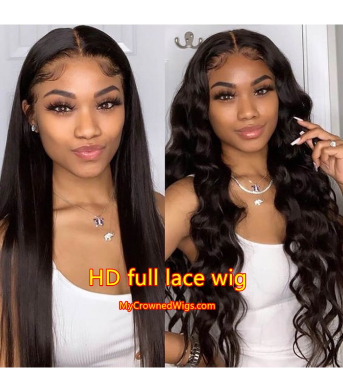 Brazilian virgin silk straight glueless HD full lace wig -[HD002]