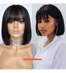 Brazilian Virgin Bangs Straight Bob Full Lace Wig -【MCWBB4】