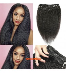 kinky straight human hair clips in hair extensions [MCW925]