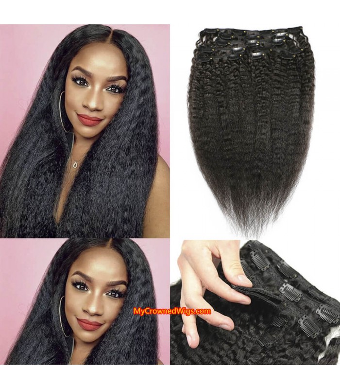 kinky straight human hair clips in hair extensions