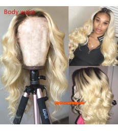 Brazilian virgin silk straight ombre color Pre plucked lace frontal wig -[mcwb4]