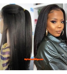 Light yaki 370 lace front human hair wig pre plucked with baby hair long deep parting【MCW386】