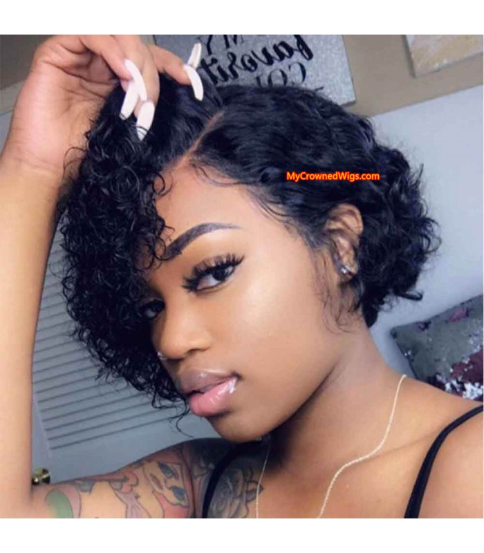 Pixie Cut Lace Wig Preplucked Blunt Cut Bob Lace Front Wigs