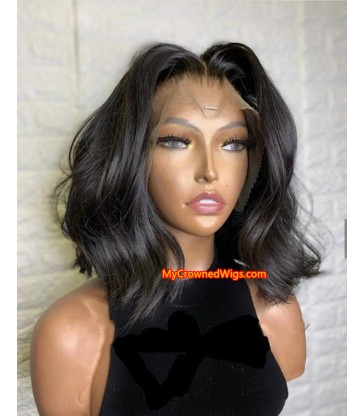 Brazilian virgin human hair long wavy bob 360 wigs with pre plucked hairline--[MCWCC3]