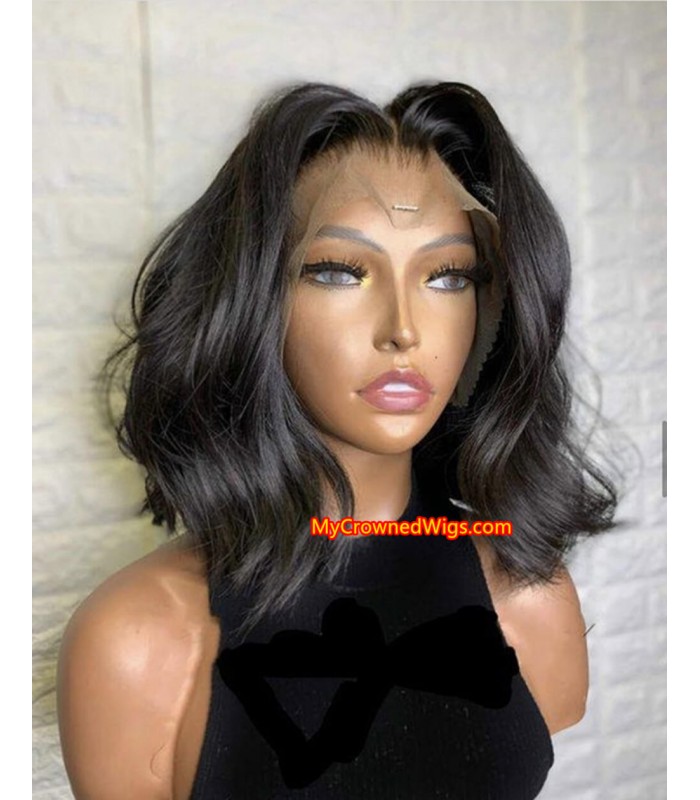 Brazilian virgin human hair long wavy bob 360 wigs with pre plucked hairline--[MCWCC3]